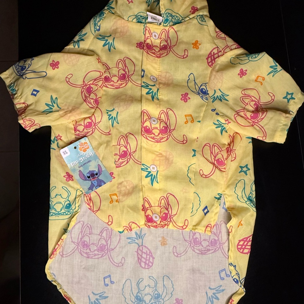 Disney Lilo & Stitch Yellow Dog Dress Shirt XL ~New With Tags !!